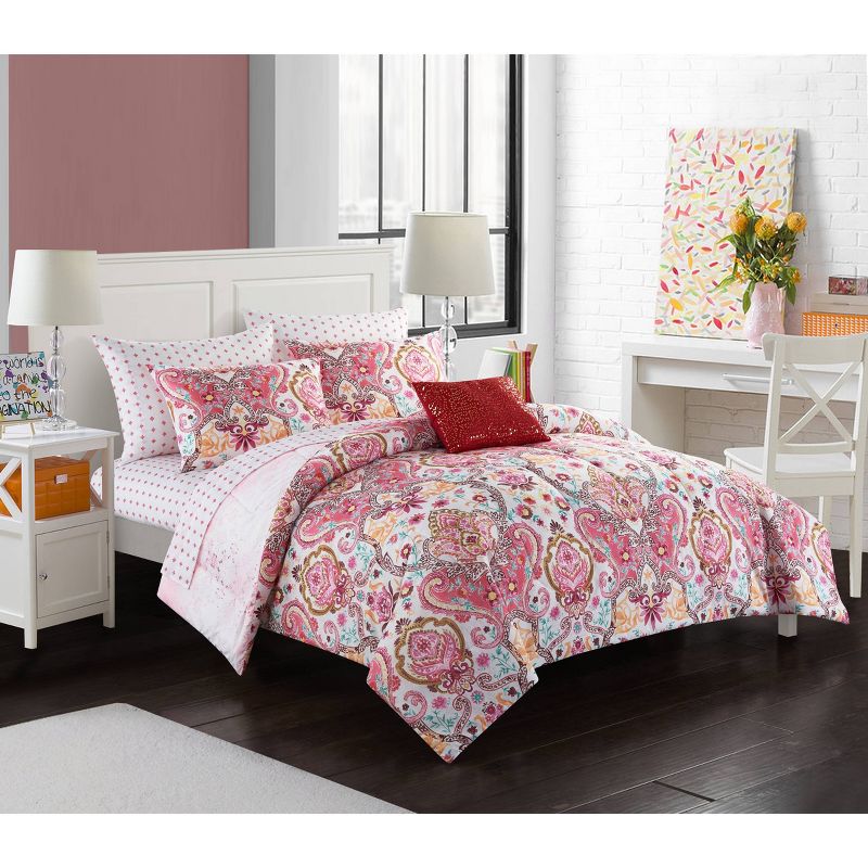 Twin/Twin XL Gilded Medallion Bed in a Bag Red - Heritage Club