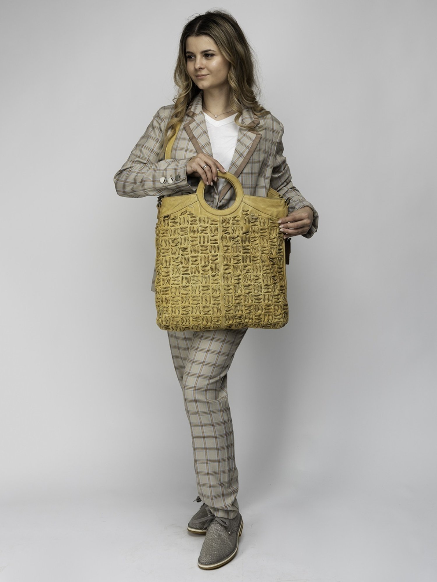 Art N Vintage Esther Mustard Yellow Leather Textured Large Handbag