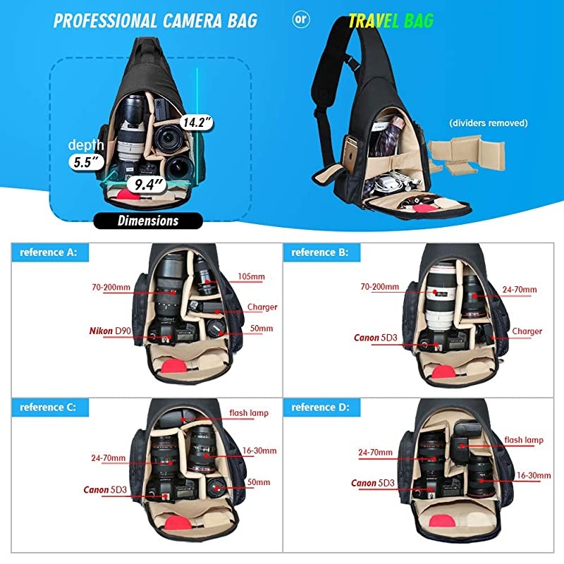 Camera Bag Waterproof Camera Sling Backpack with Rain Cover Outdoor Travel Backpack Camera Bag Case for Laptop Canon Nikon Sony Pentax Cameras,Lens,Tripod and Accessories