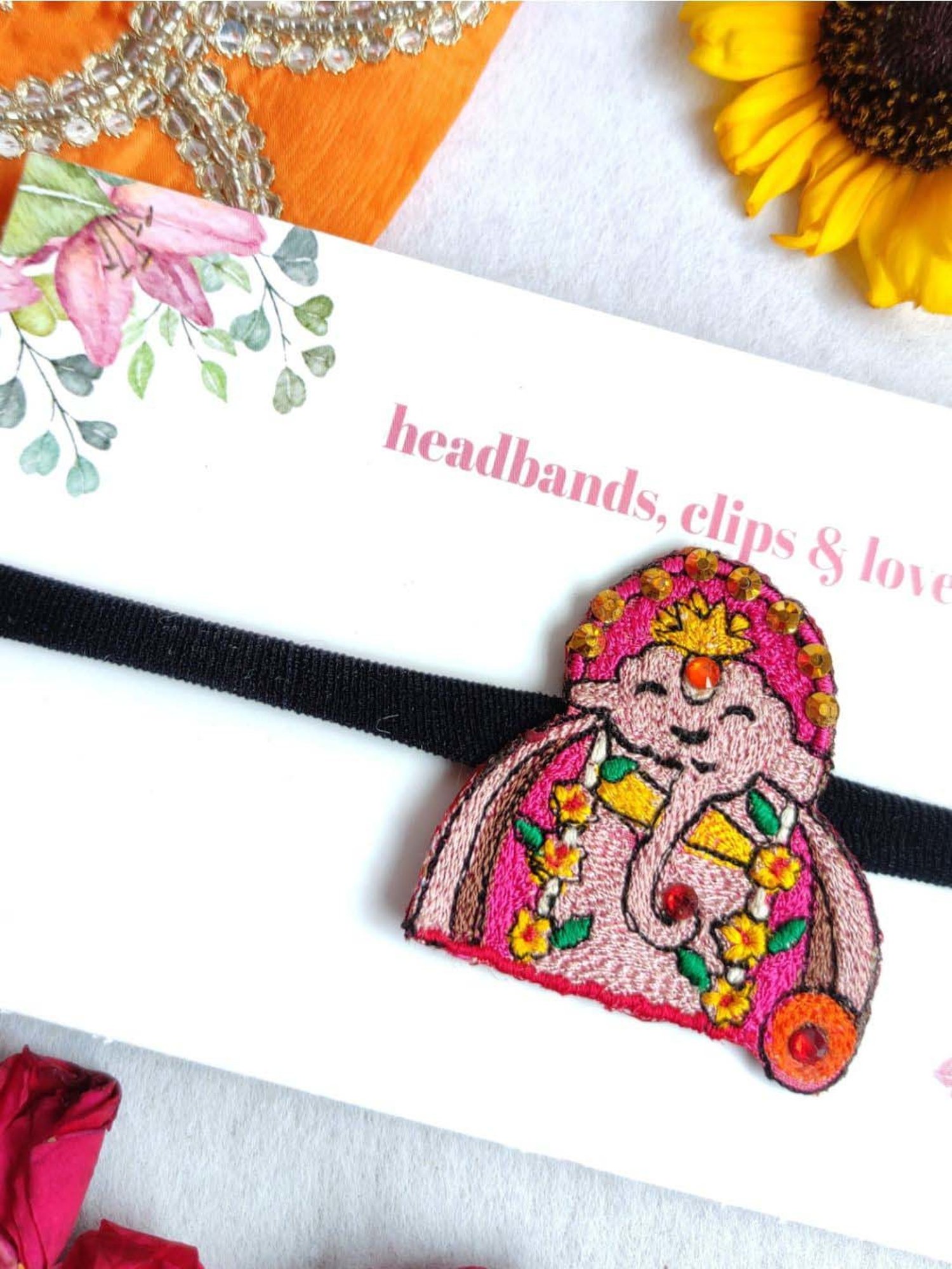 Choko Pink Embroidered Hair Band