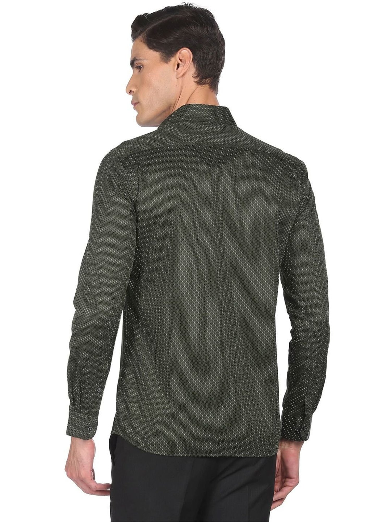 Arrow New York Green Cotton Slim Fit Printed Shirts