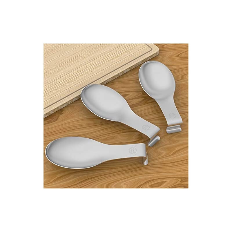 Spoon Rest Set of 3,  Large patula Ladle Holder, Stainless Steel Brushed Finish Spoon Rest Holder, Utensil, Dishwasher Safe