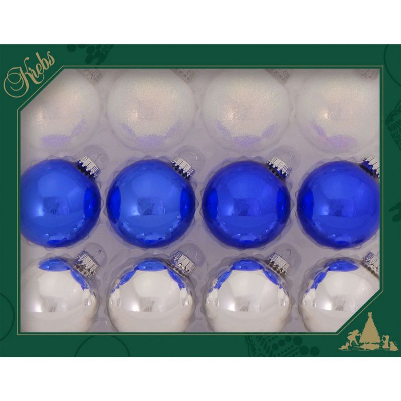 Christmas by Krebs 12ct Blue and Silver 2-Finish Christmas Ball Ornaments 2.5" (67mm)