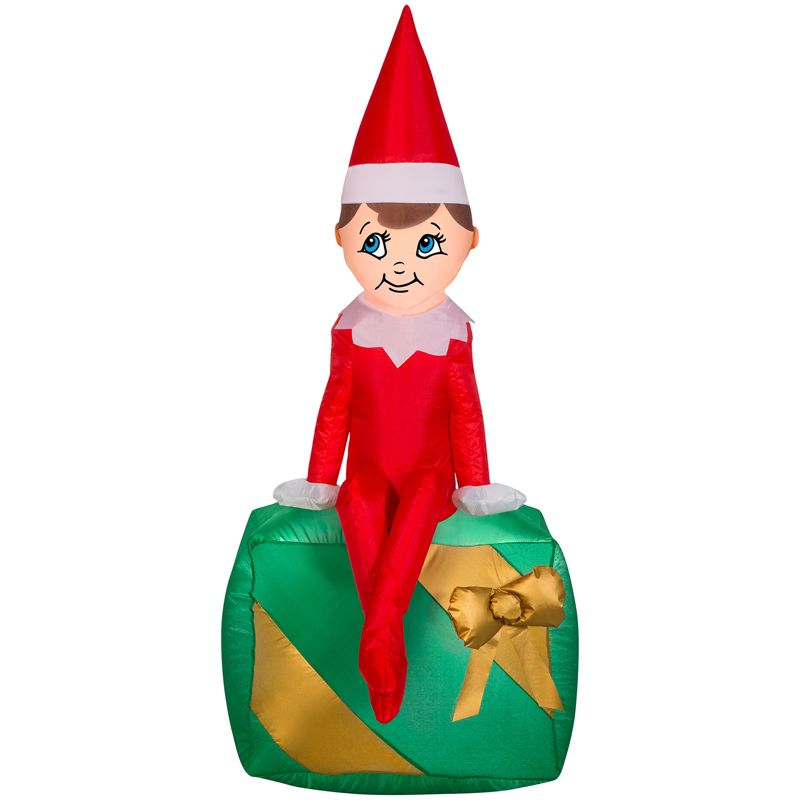 Gemmy Christmas Airblown Inflatable Elf on Present Elf on the Shelf, 3.5 ft Tall, Multicolored