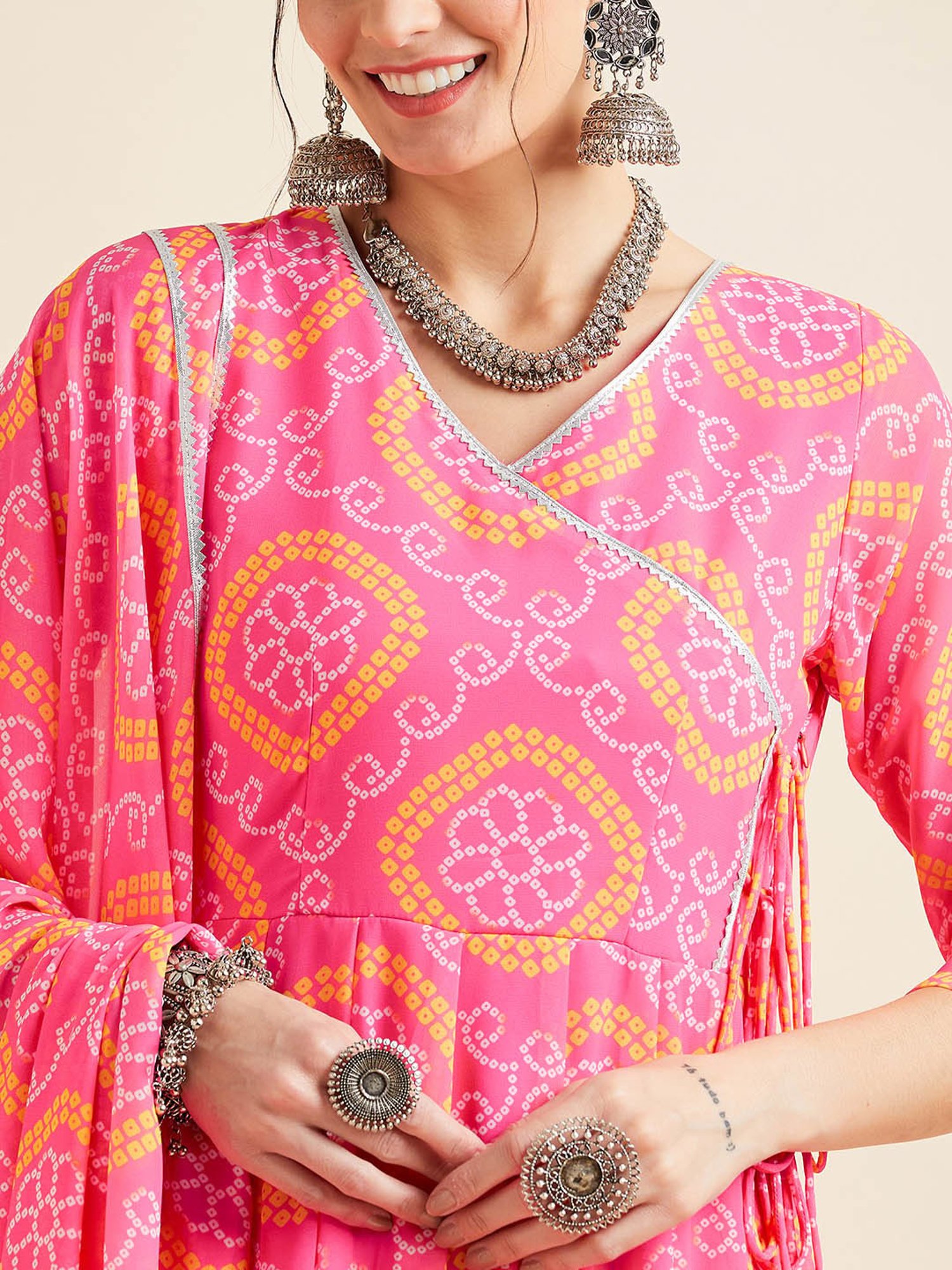 PANIT Pink Printed Ethnic Dress With Dupatta