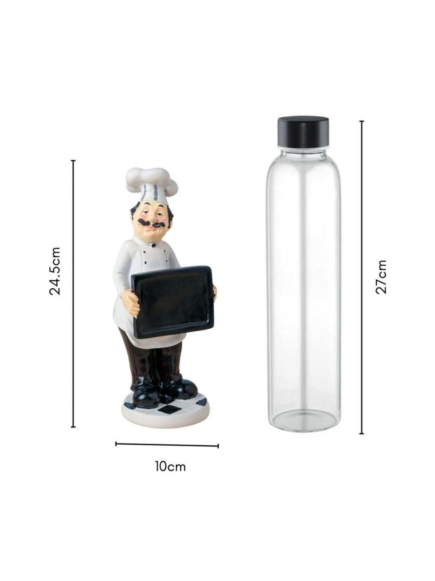 Nestasia Artisanal Black & White Resin Made MasterChef Decor Table Showpiece Holding Black Board