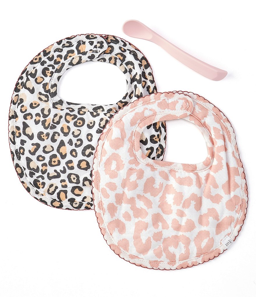 Mud Pie Baby Girls Leopard 2-Pack Bibs & Spoon Set