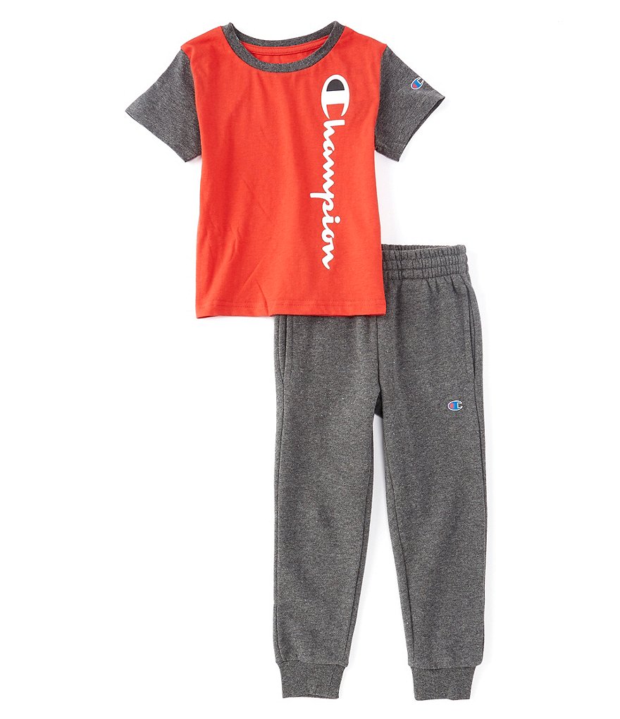 Champion Little Boys 2T-7 Short-Sleeve Signature Logo Colorblock Tee & Fleece Jogger Set