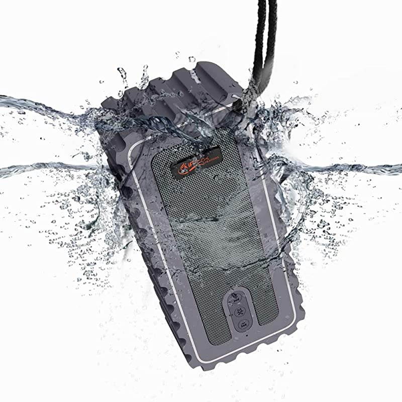 Bluetooth Speaker with FM Radio IP67 Rated Fully Submersible Dust Shock and Scratch Proof 6W Power with 8 Hours Playtime Outdoors Lifestyle Grey