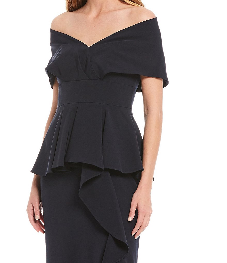 Aidan Mattox Off-the-Shoulder Peplum Gown