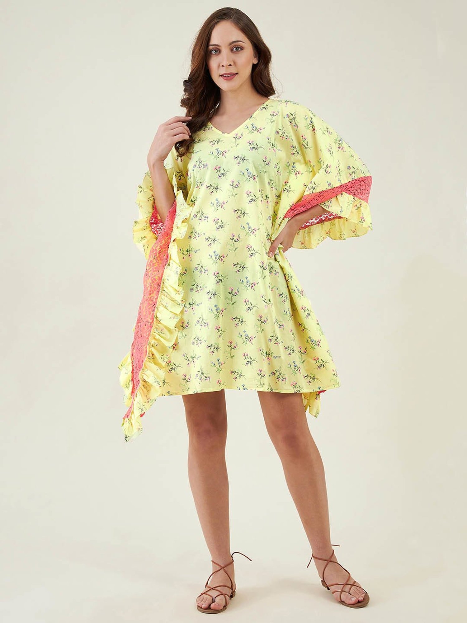 The Kaftan Company Yellow Printed Kaftan Cover Up