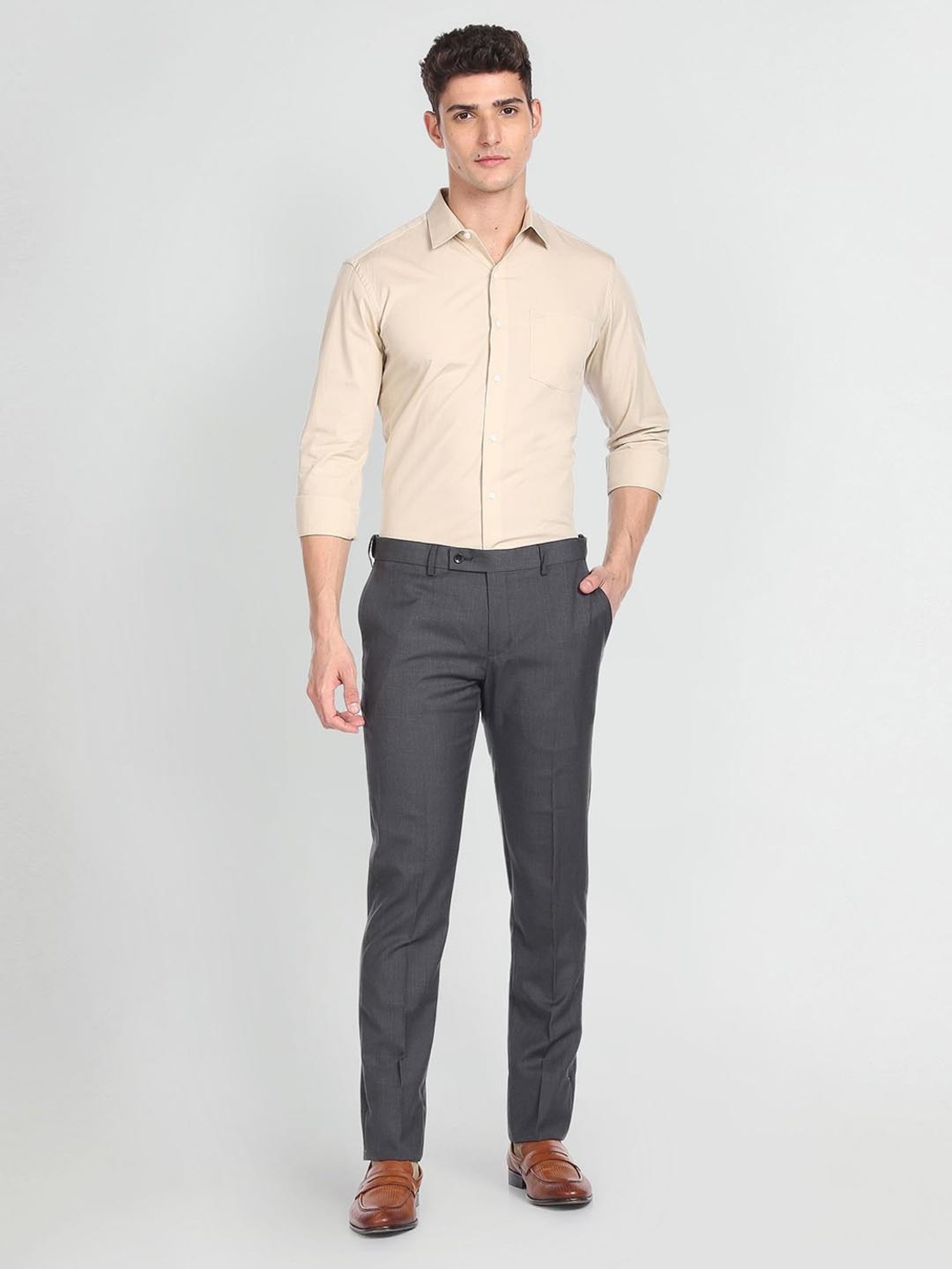 Arrow Grey Regular Fit Trousers