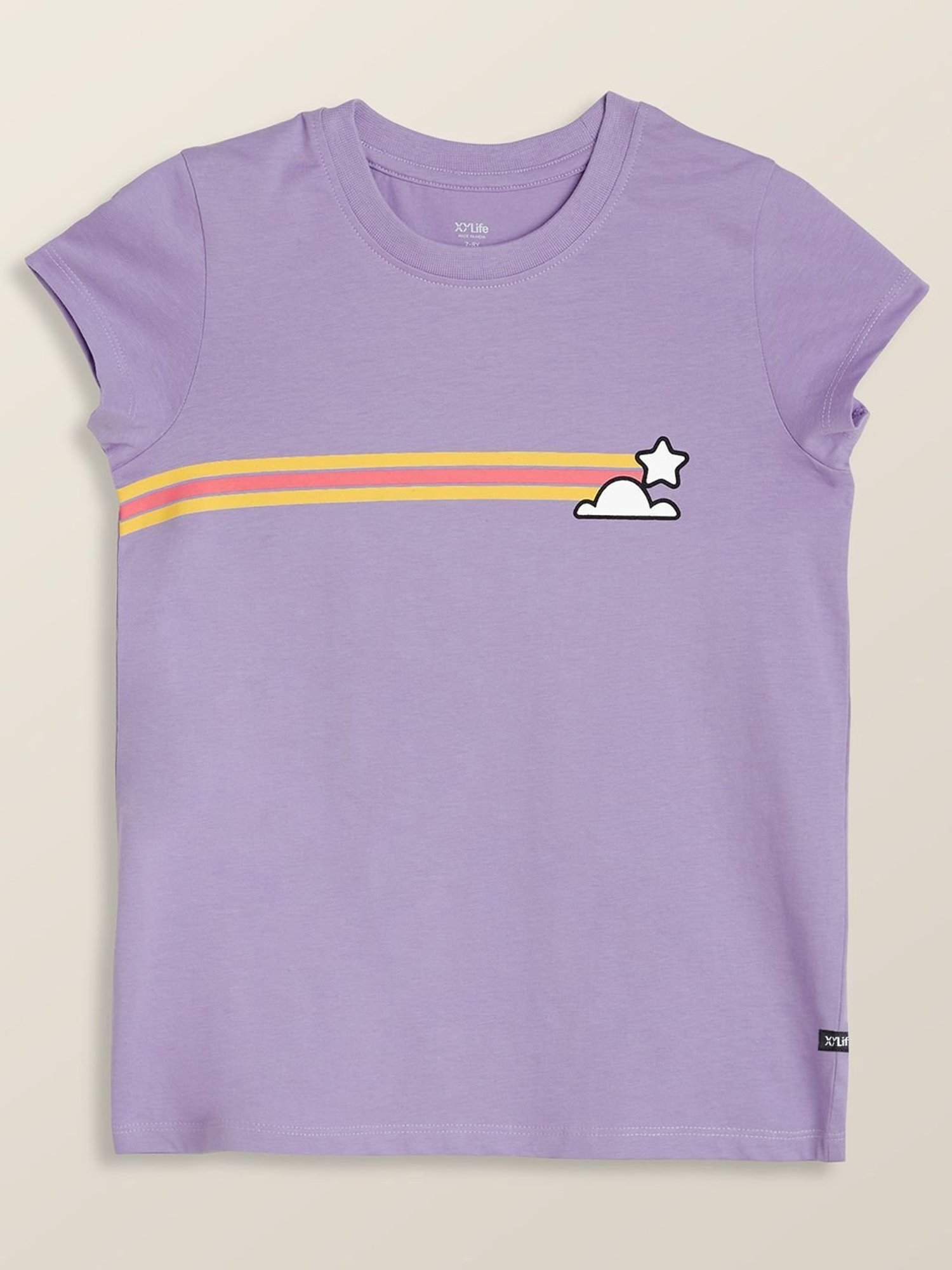 XY Life Kids Purple & Yellow Cotton Printed T-Shirt