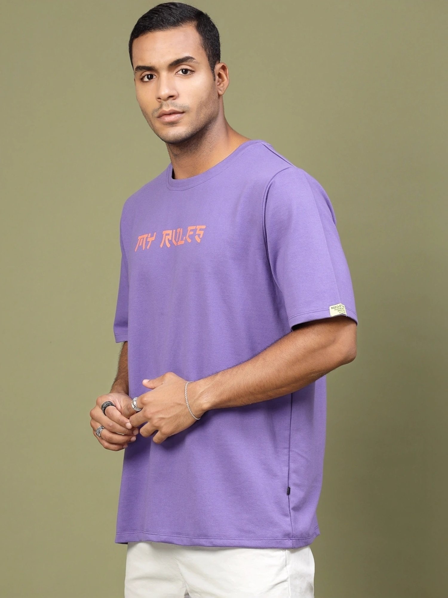Rigo Purple Cotton Loose Fit Typography T-Shirt