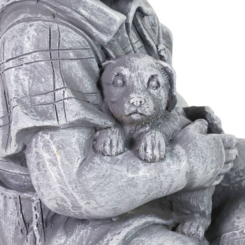 10.24" Resin Boy with Puppy Statue Gray - Exhart
