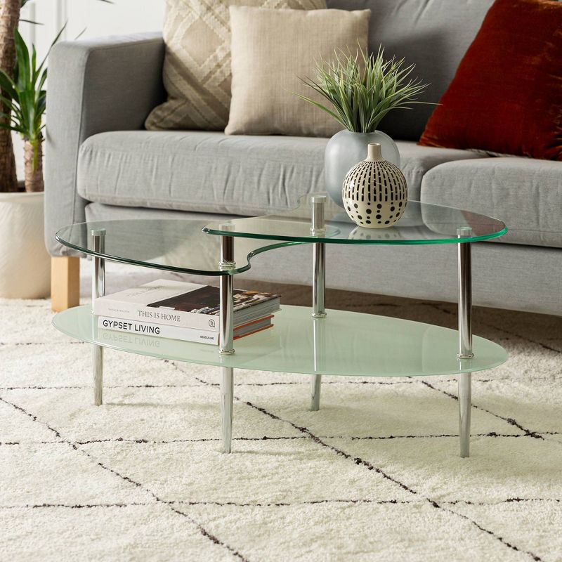 Glass Oval Living Room Metal Coffee Table - Saracina Home