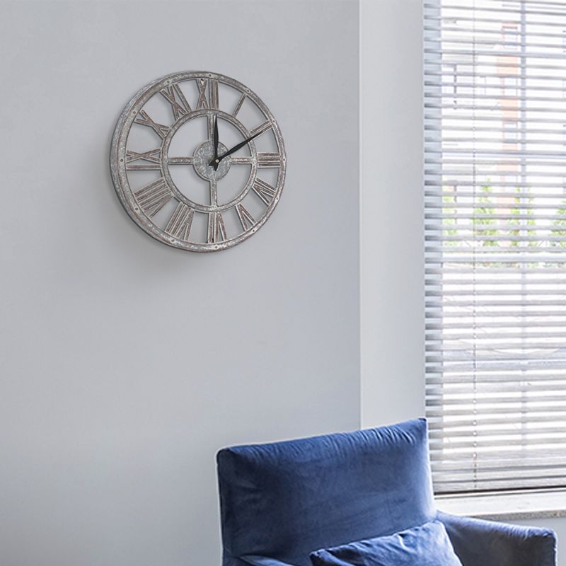 15" Galvanized Metal Wall Clock Whitewashed Gray - American Art Decor