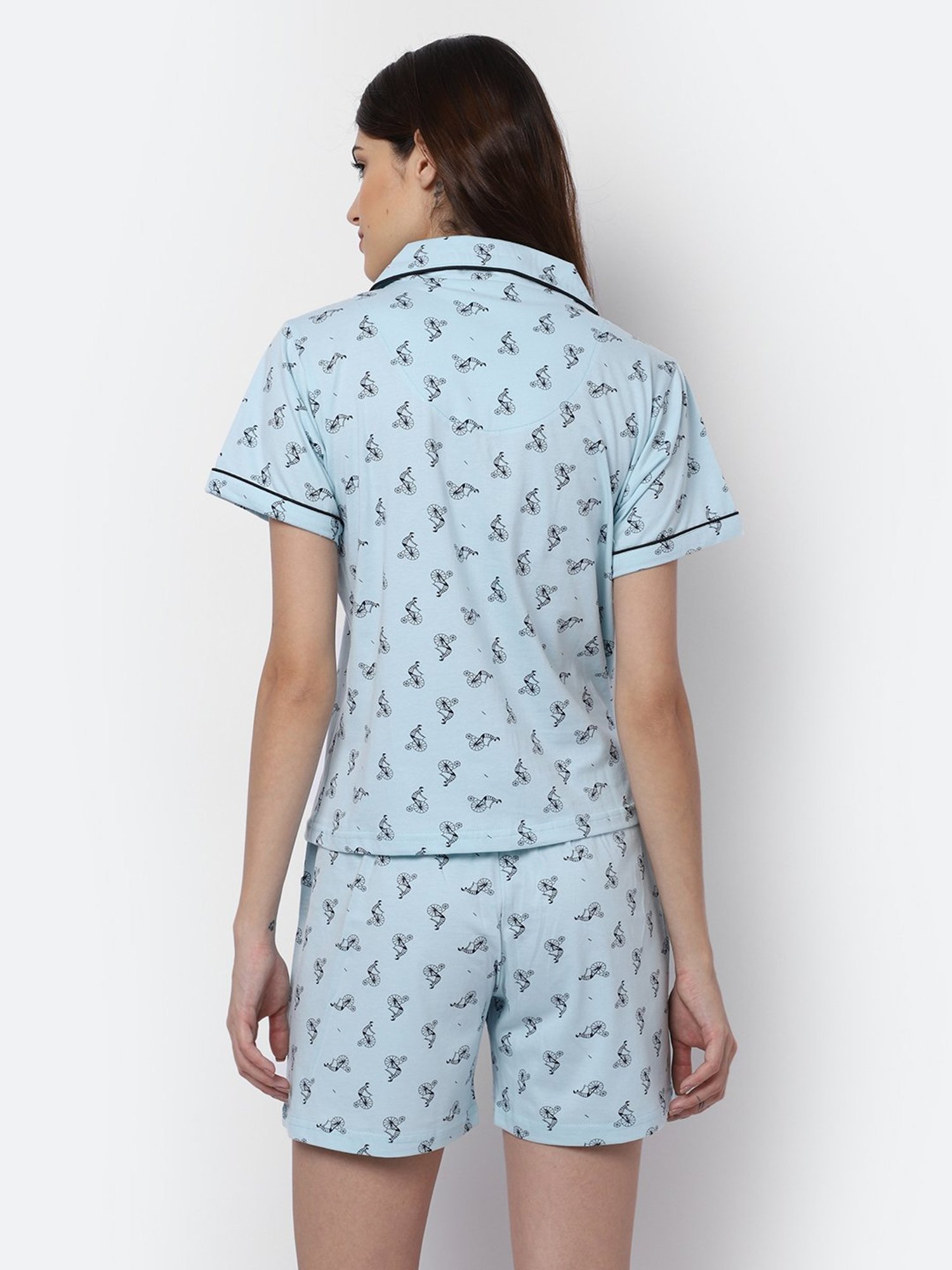 Boston Club Light Blue Printed Shirt With Shorts