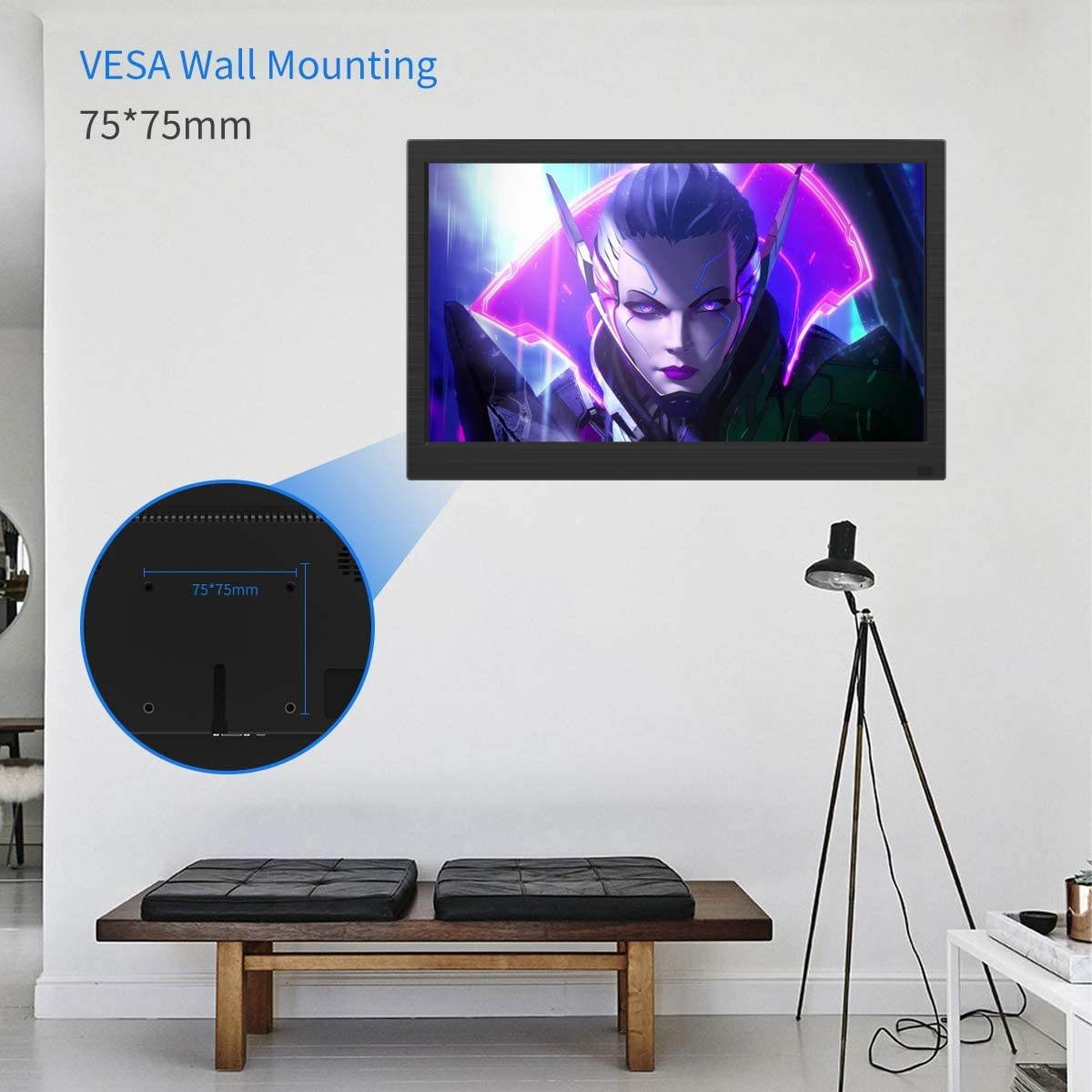 13.3 Inch HD Portable Monitor Display with 1366x768 Resolution Travel Monitor Screen for Laptop PC PS4 Xbox, VGA HDMI Audio Input, VESA Supported