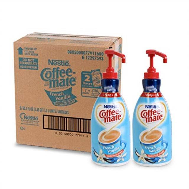 nestle coffeemate coffee creamer, french vanilla, liquid pump bottle, 50.7 fl oz pack of 2