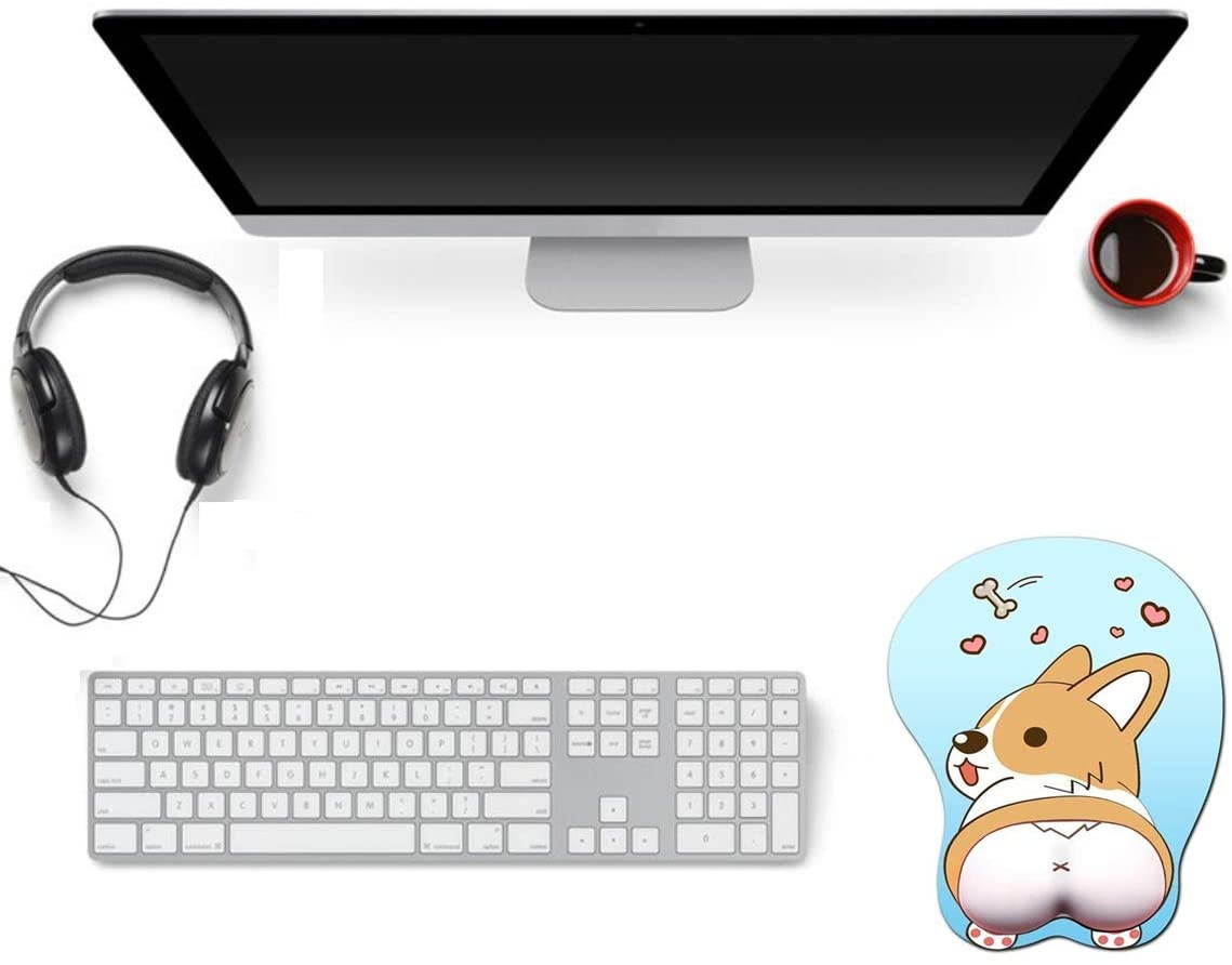 SZSOLI Anime 3D Mouse Pad Ergonomic Soft Silicon Gel Gaming Mousepad with Wrist Support,Cute Corgi Dog Mouse Mat for Computer, Laptop, Home & Office (Blue-a)