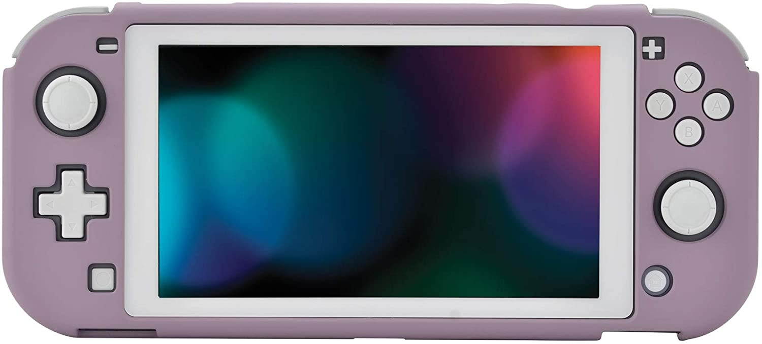 eXtremeRate PlayVital Customized Protective Grip Case for Nintendo Switch Lite, Dark Grayish Violet Hard Cover for Nintendo Switch Lite - 1 x White Border Tempered Glass Screen Protector Included