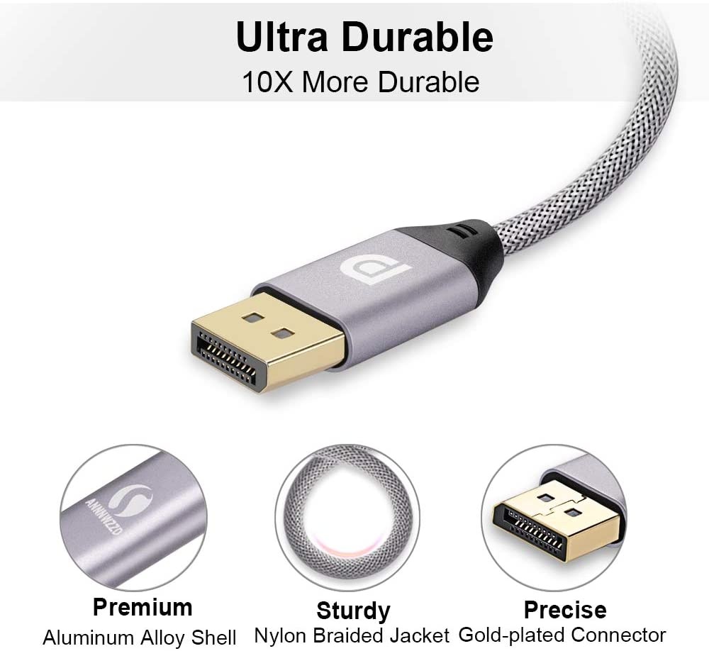 LinkinPerk DP Cable 4K 60HzHigh Speed DisplayPort to DisplayPort HD Display Cable Compatible PC Laptop TV DP to DP Cable Grey (2M / 6FT)