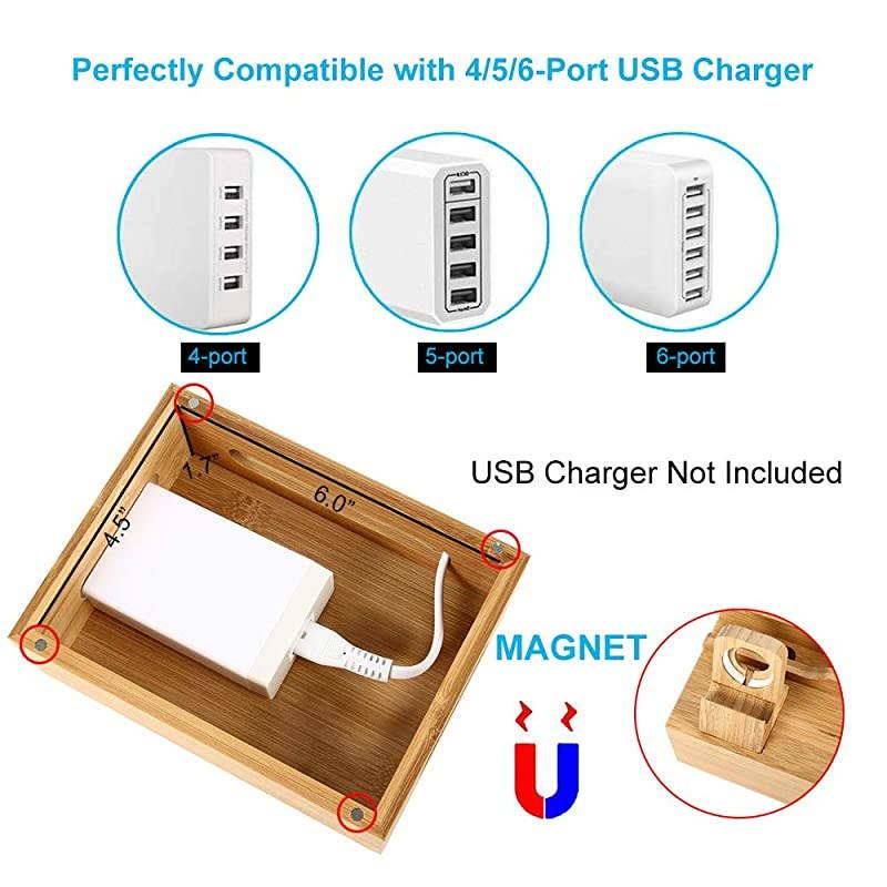 Charging Station Dock for 45 6 Ports USB ChargerDesktop Docking Station Organizer for CellphoneSmart WatchTablet5 Charging Cables IncludedNo Power Supply