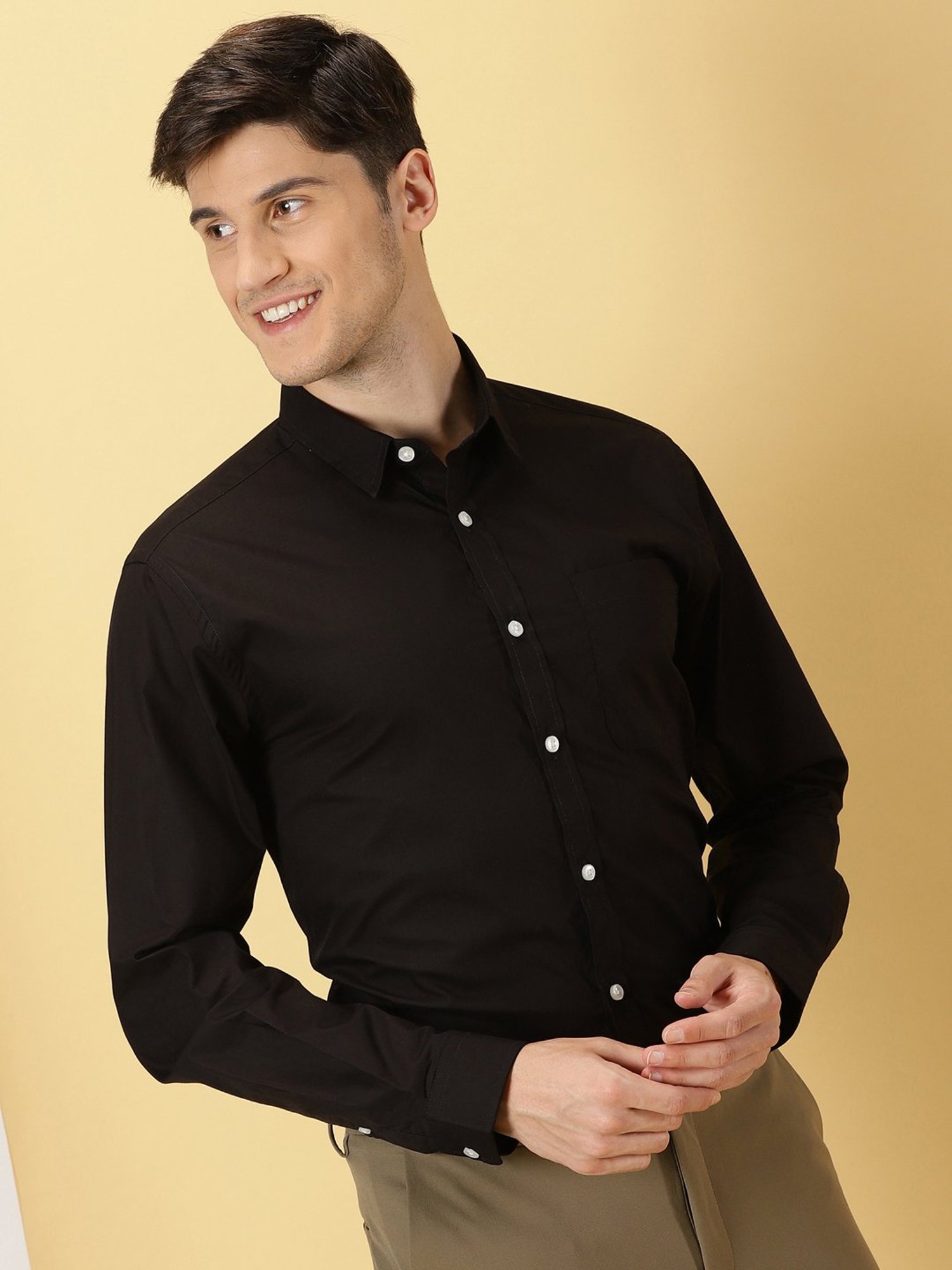 Thomas Scott Black Regular Fit Cotton Shirt