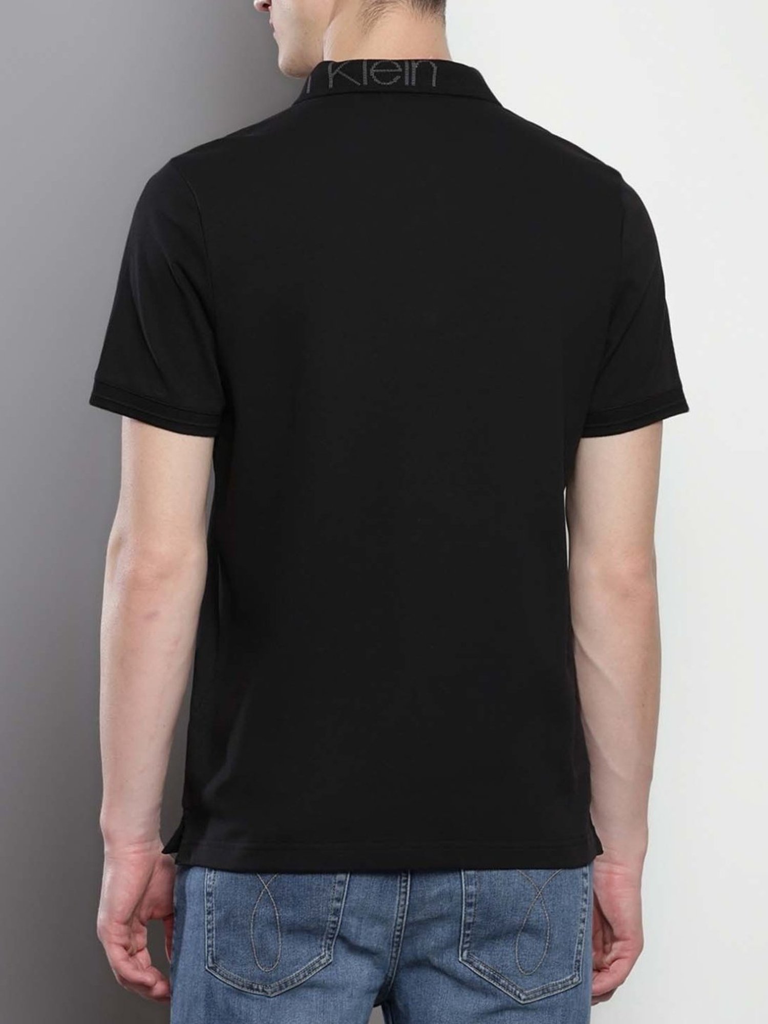 Calvin Klein Black Cotton Regular Fit Polo T-Shirt