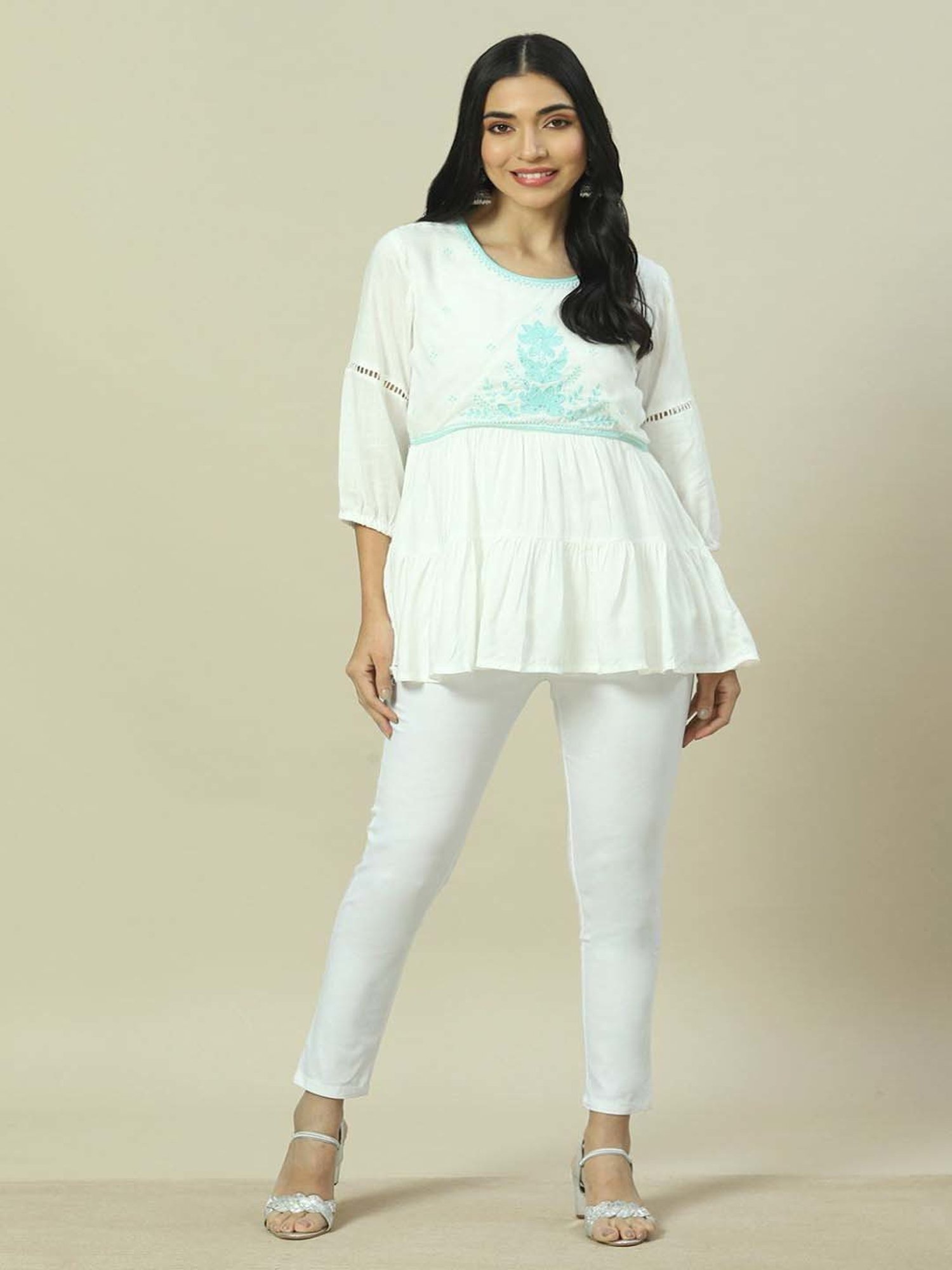 Rangriti White Embroidered Top