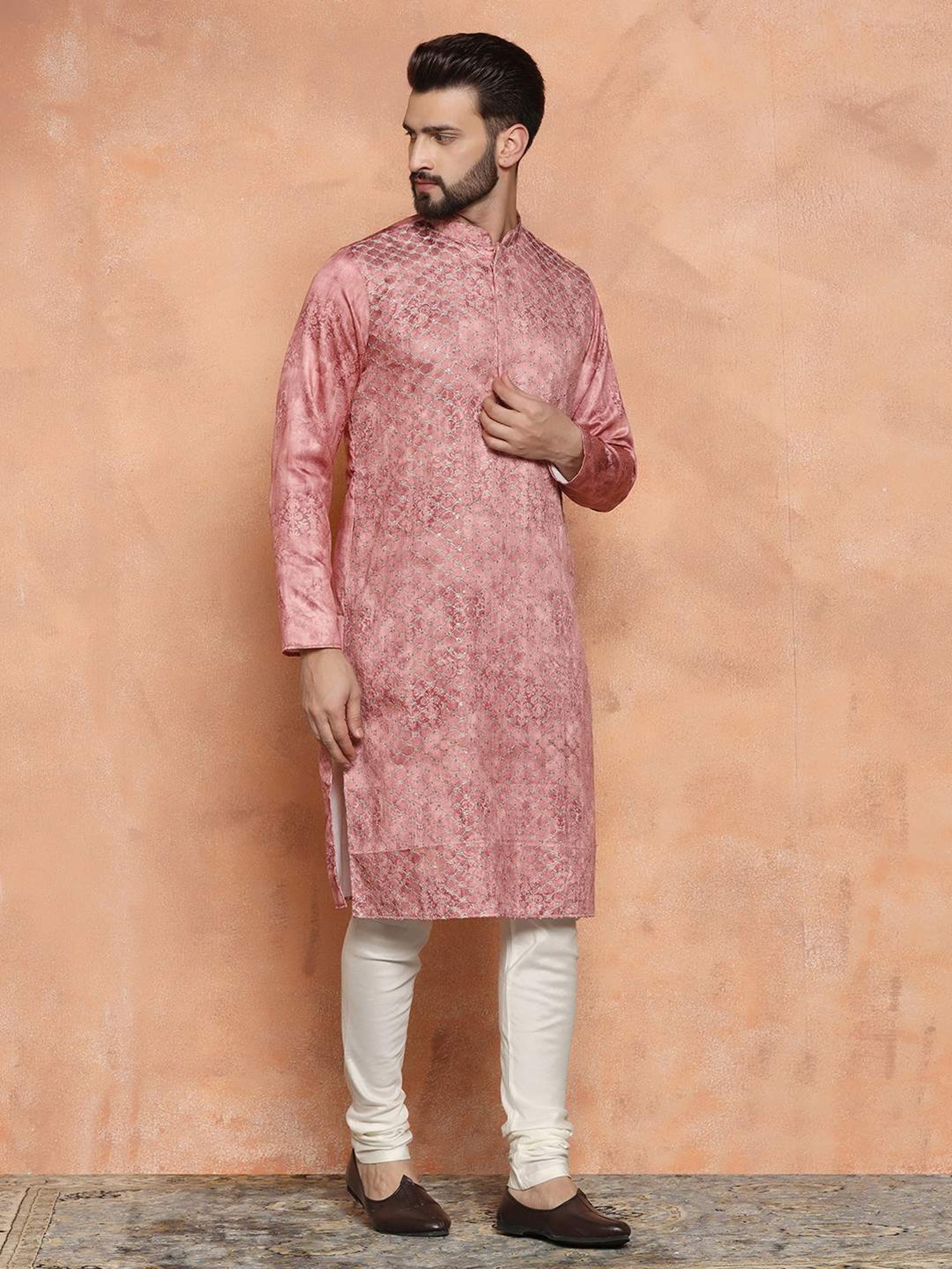 Manthan Fawn & White Regular Fit Kurta