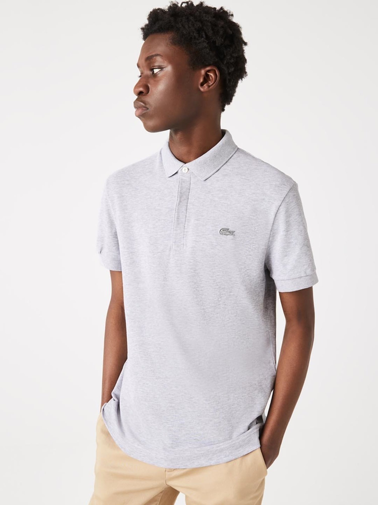 Lacoste Grey Cotton Regular Fit Polo T-Shirt