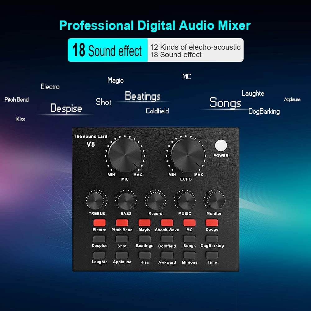 Live Sound Card Portable Mobile Audio Mixer, Karaoke Sound Mixer Recording Sound Card for Live Broadcast K Songs Recording Voice Chatting