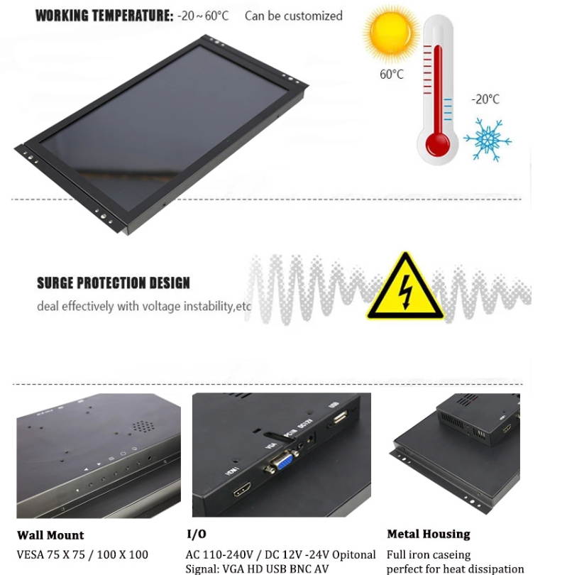 23.8" HD 1920x1080 IPS LCD Security Monitor Screen Input Audio Video Display for PC Computer Camera DVD Security CCTV DVR Home Office Surveillance with BNC Cable