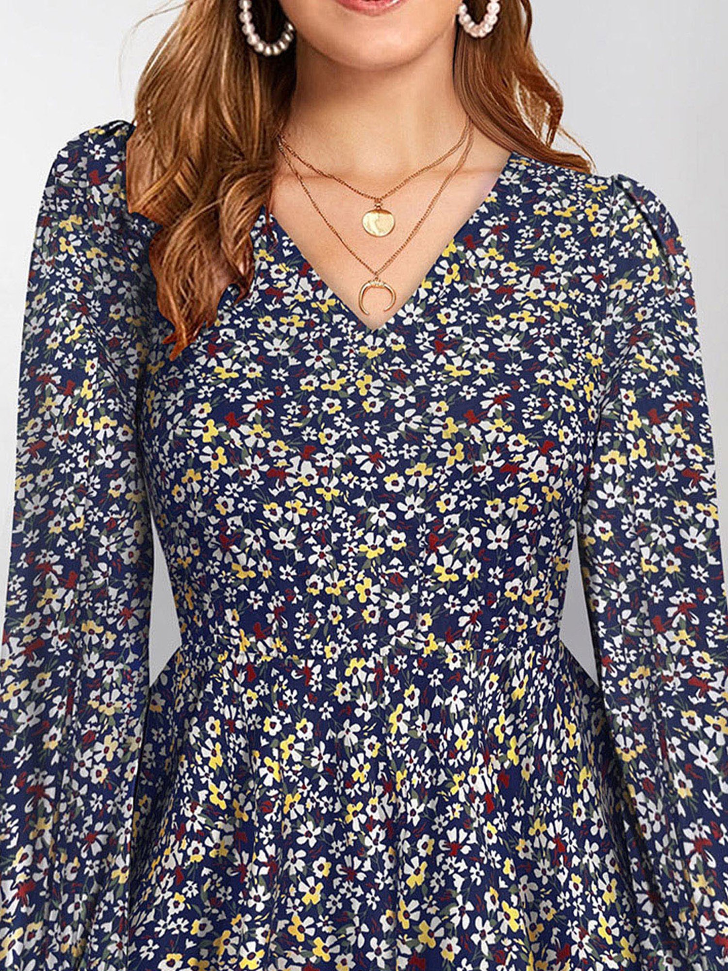 KERI PERRY Navy Floral Print Top