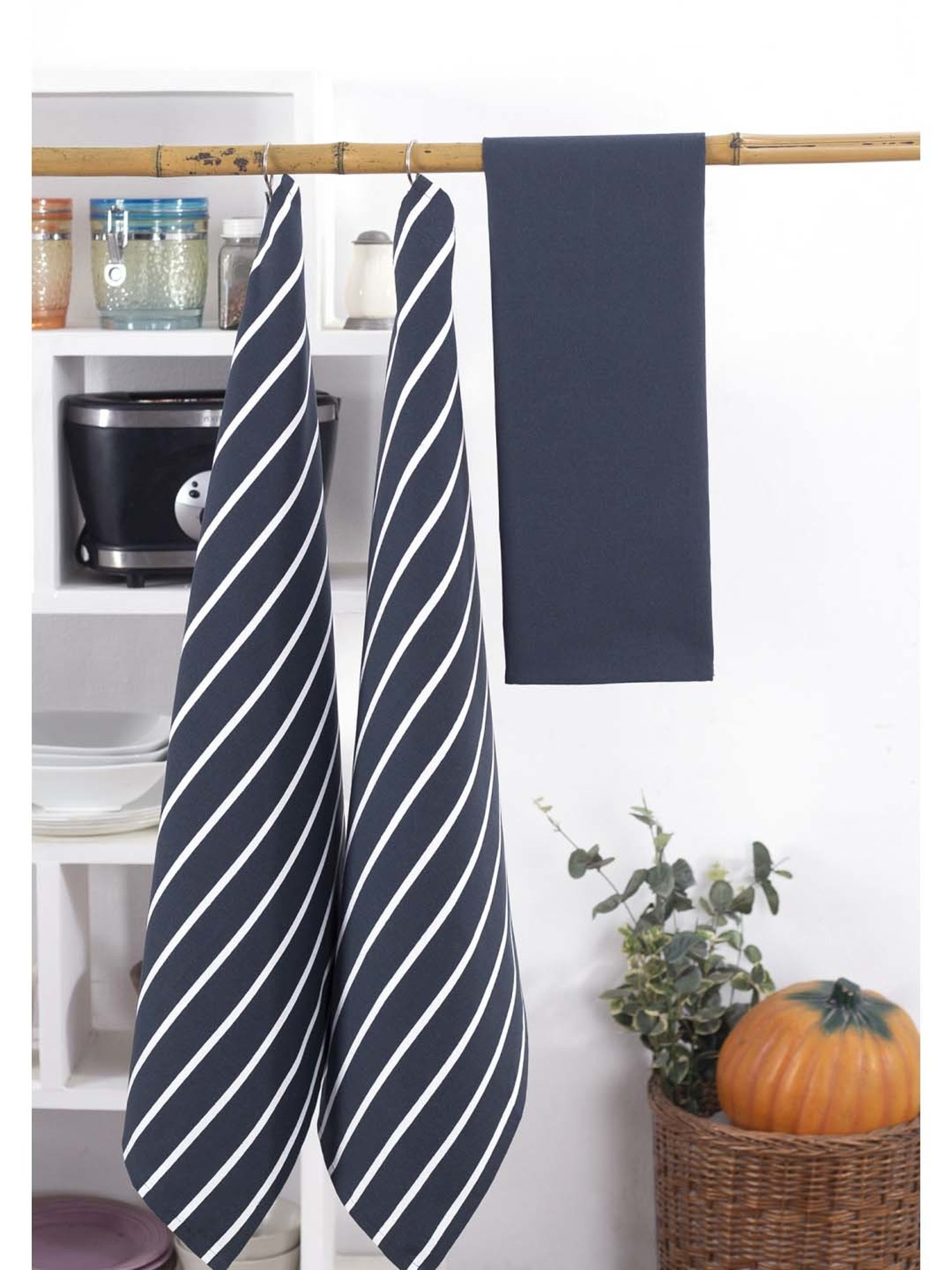 Maspar Navy 100% Cotton 225 GSM Kitchen Towel - Set of 3