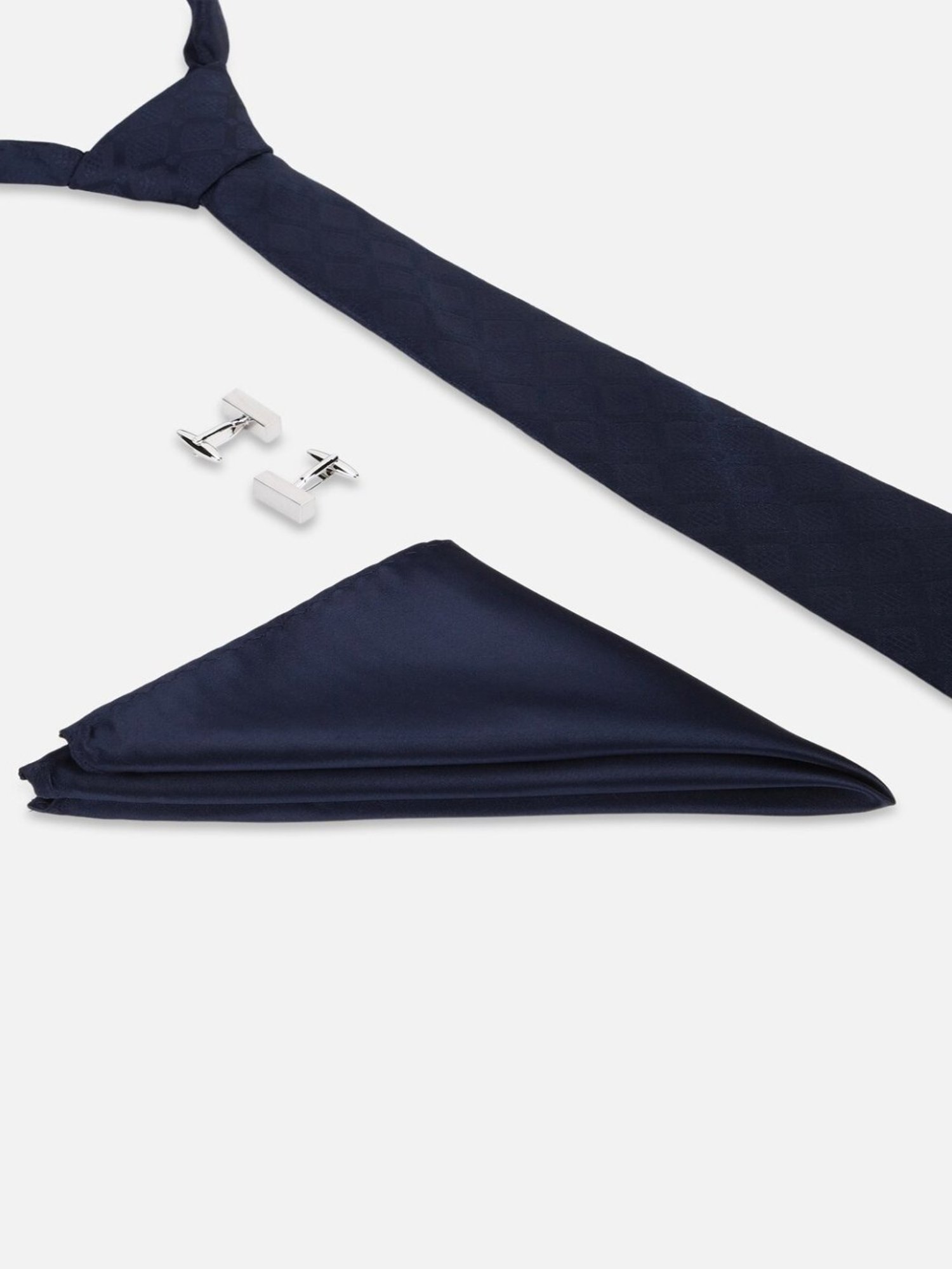 Van Heusen Navy Embroidered Tie with Pocket Square & Cufflinks