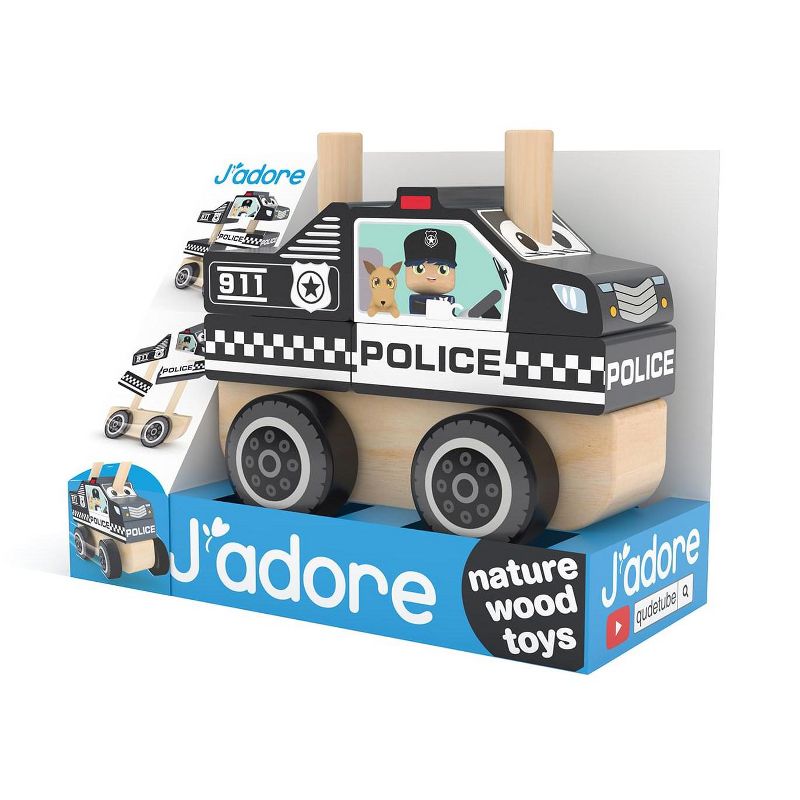 J'adore Police Car Wooden Stacking Toy