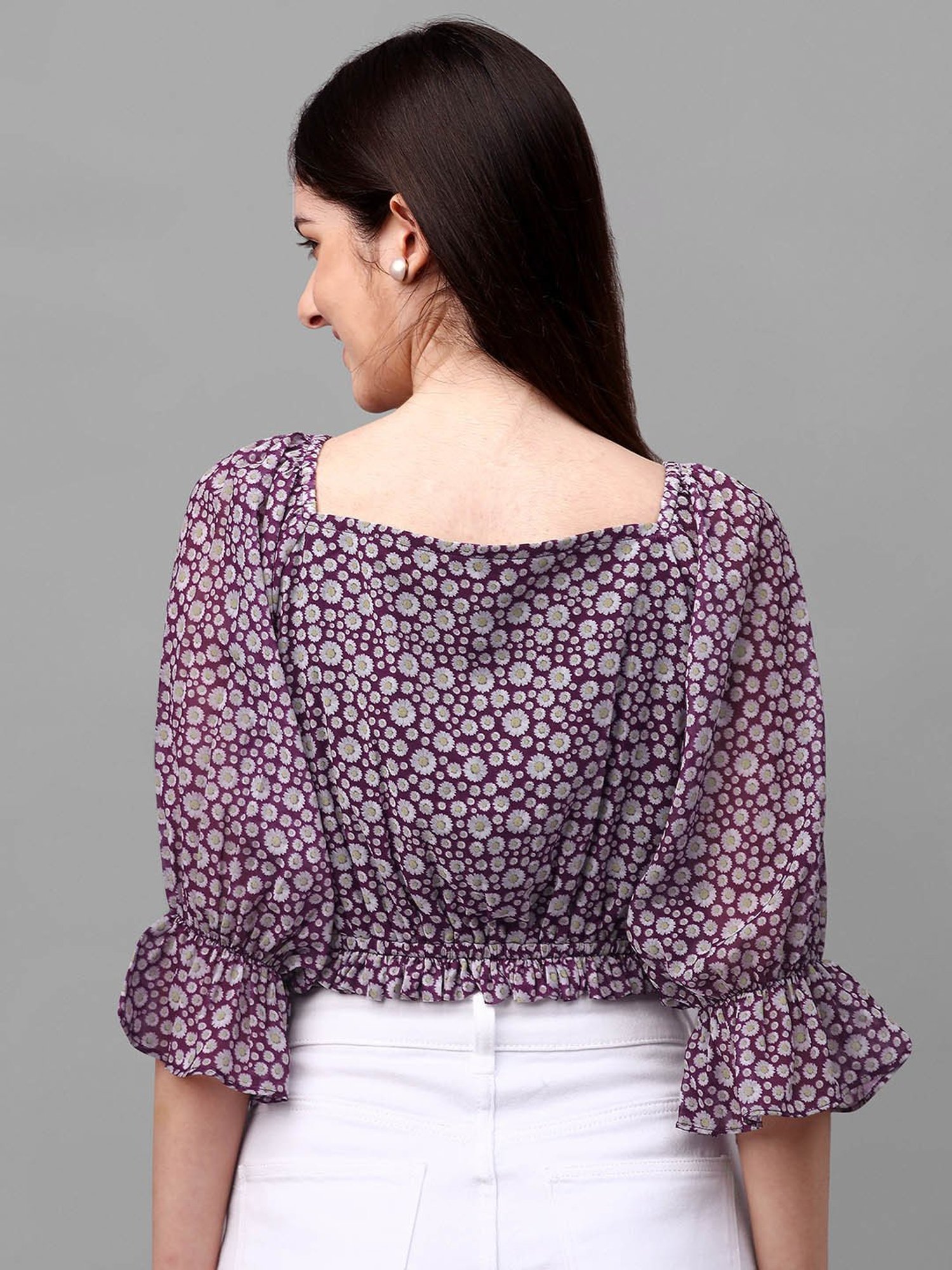 MASAKALI.CO Purple Floral Print Crop Top