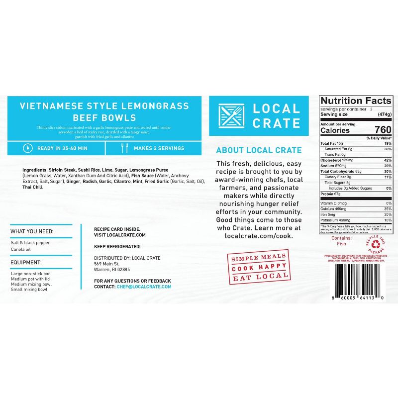 Local Crate Vietnamese Style Lemongrass Beef Bowls Meal Kit - Serves 2 - 33.4oz