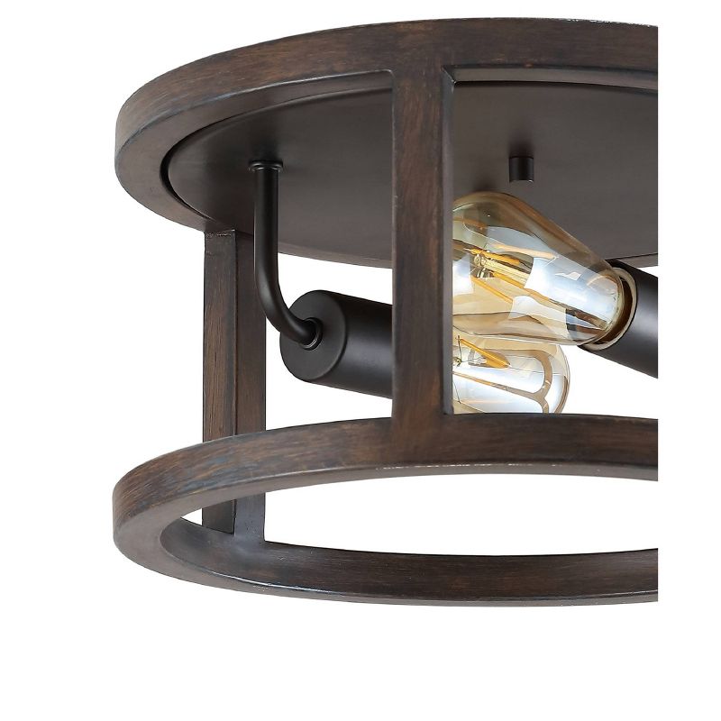 12.75" 2-Light LED Iron Rustic Industrial Flush Mount Brown - JONATHAN Y
