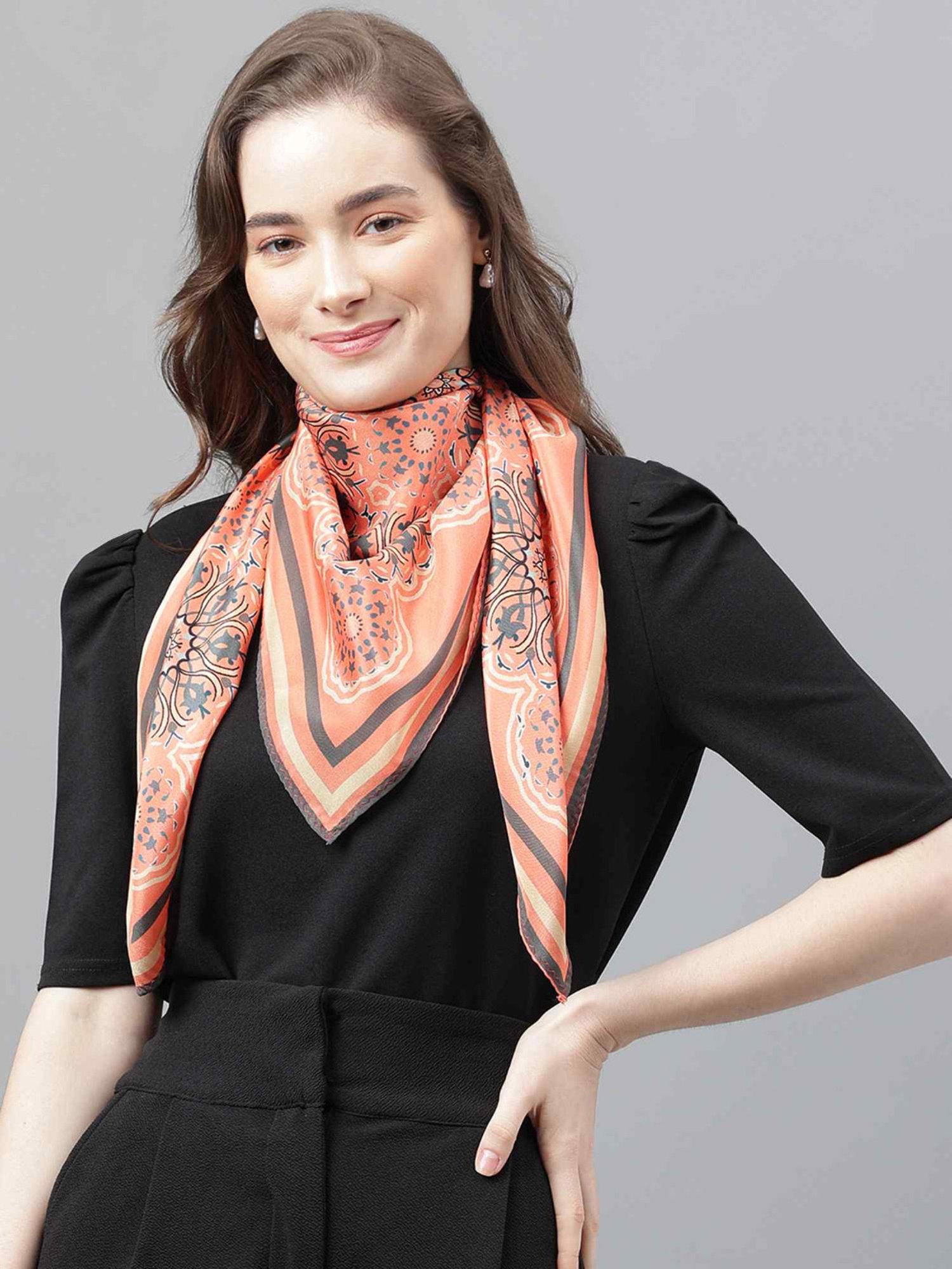 Tossido Peach Geometric Scarf & Bag Scarf Set