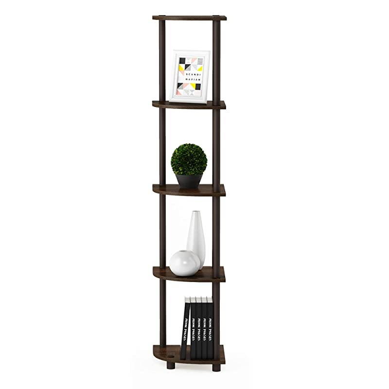Turn-N-Tube 5 Tier Corner Display Rack Multipurpose Shelving Unit, Walnut/Brown