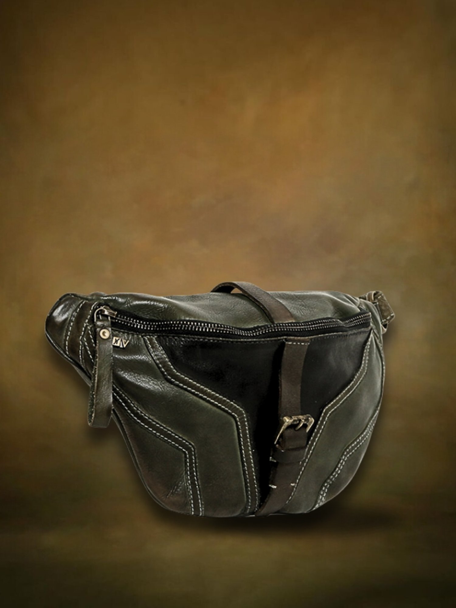 Art N Vintage Biker Olive Leather Solid  Waist Pouch