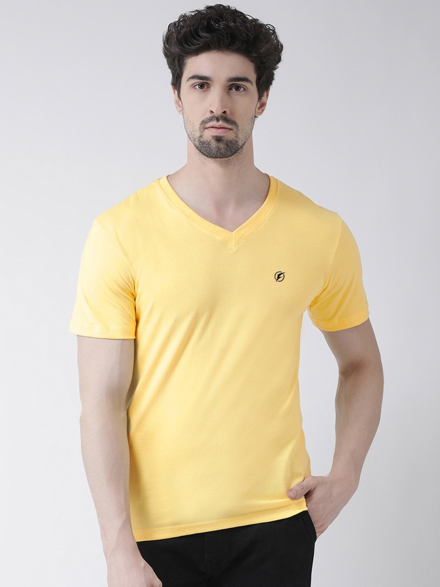 Friskers White & Yellow Cotton Slim Fit T-Shirt