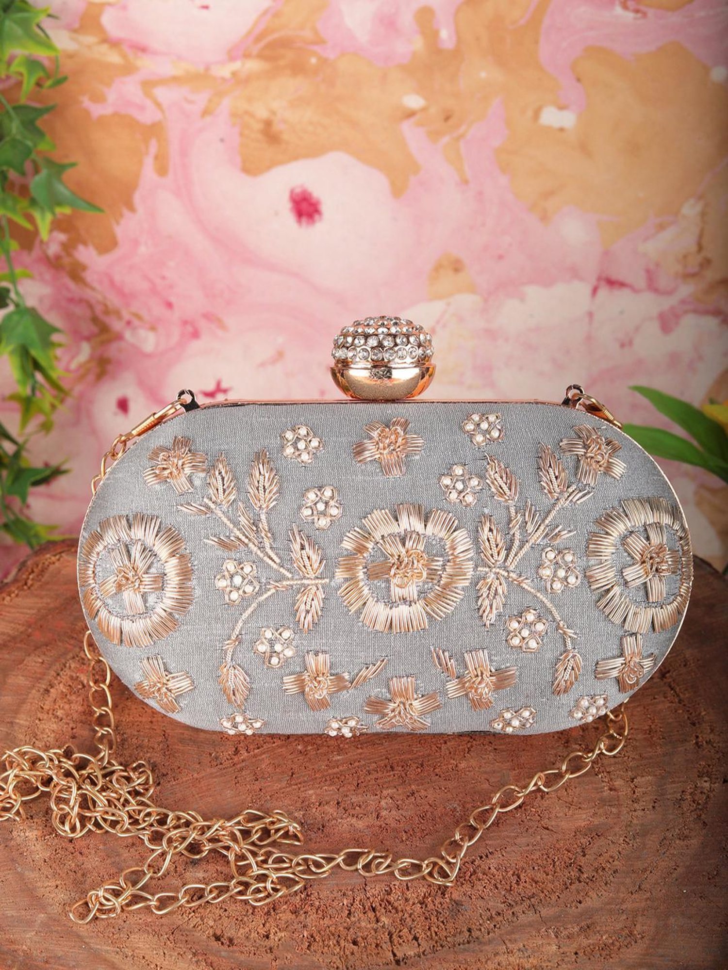 Gaurapakhi Grey Embroidered Clutch