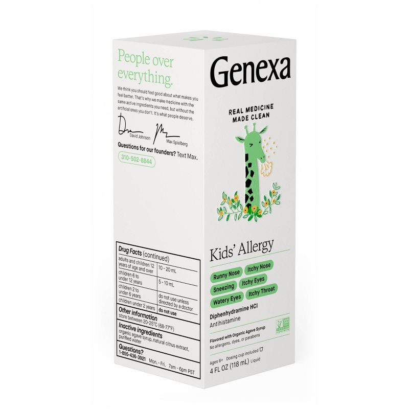 Genexa Kids' Diphenhydramine Allergy Liquid Medicine - Organic Agave - 4 fl oz