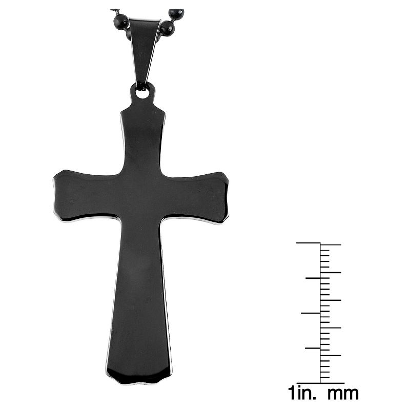 Men's Black Plated Stainless Steel Tapered Cross Pendant Necklace - Black (24")