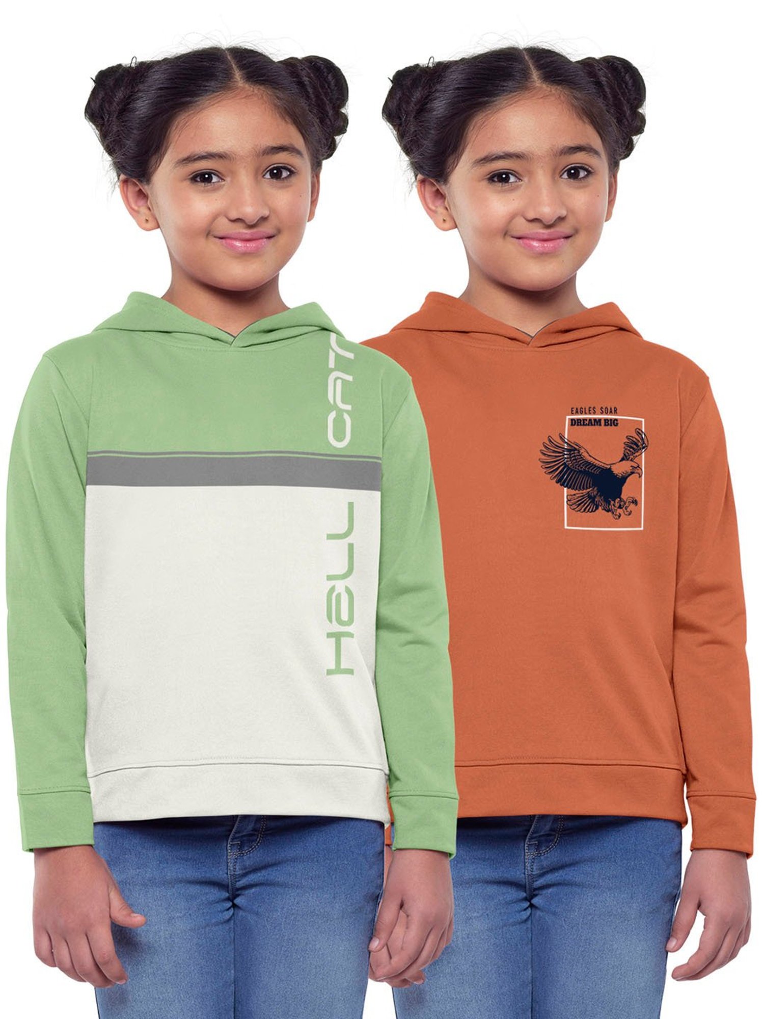 HELLCAT Green & Orange Printed Full Sleeves Sweatshirt(Pack Of 2)